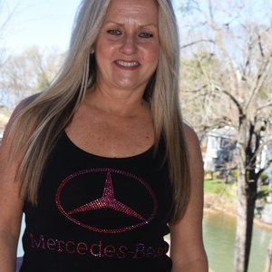 Mercedes Benz rhinestone bling pink AB rhinestone design sleeveless tank